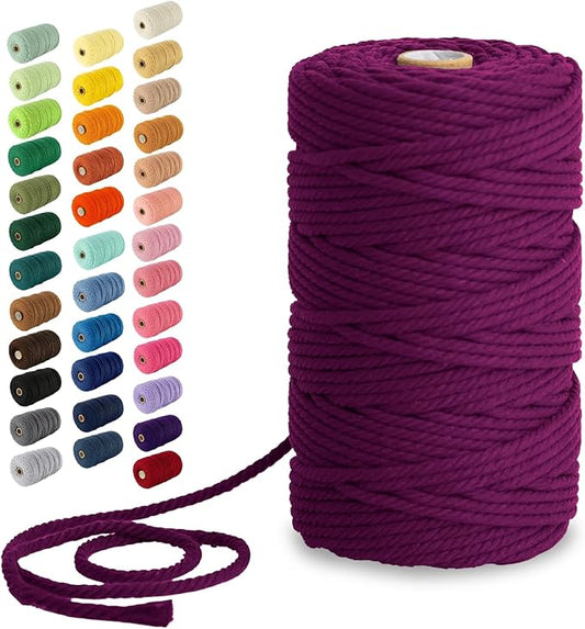 Nook Theory Macrame Cord - 4mm 109 Yards Cotton Rope, 3mm 5mm Yarn, String for Crafts, Perfect for Macrame Wall Hanging and Boho Decorations (Plum)