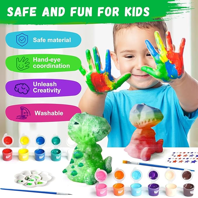 Cokiki Paint Your Own Dinosaur Lamp Kit, Art Supplies DIY Night Light Painting Kit, Arts and Crafts for Kids Ages 8-12, Crafts Holiday Creative Gift for Girls Boys Ages 6 7 8 9 10 11 12+