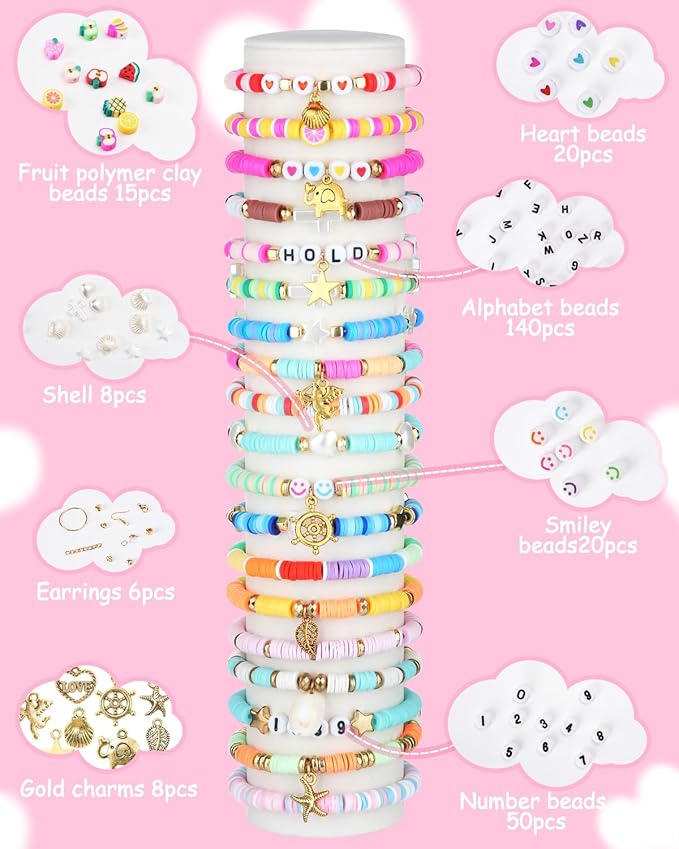 LovelyMoon Clay Beads Bracelet Making Kit 6000Pcs Preppy Flat Beads for Friendship Bracelet Jewelry Making Kit for Beginner Arts and Crafts Gifts for Teen Girls Kids Ages 6 7 8 9 10 11 12