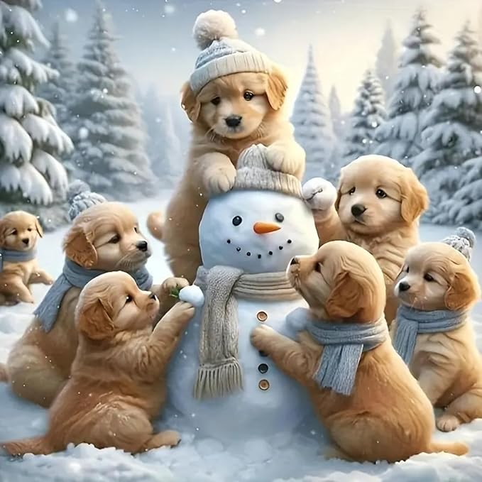 STGLCR Snowman Diamond Painting Kits for Adults - Dog Diamond Art Kits for Adults Beginner, Winter DIY Full Drill Diamond Dots Paintings with Diamonds 5D Gem Art and Crafts Home Wall Decor 12x12inch