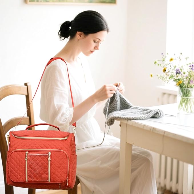 Knitting Bag- Crochet Bags for on The go,Yarn Storage Organizer, Perfect for Knitting and Crochet Accessories(Rust Red)