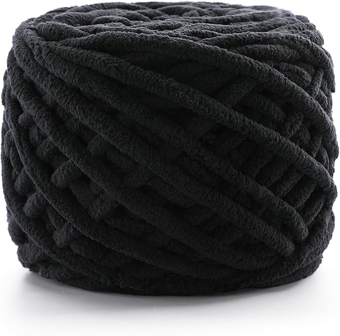 Chunky Chenille Yarn for Crocheting, Fluffy Baby Blanket Yarn for Crochet Sweater Shawl Scarf Gloves, Super Soft Amigurumi Plush Yarn 74 yds/3.5 oz (Black)