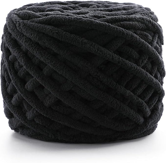 Chunky Chenille Yarn for Crocheting, Fluffy Baby Blanket Yarn for Crochet Sweater Shawl Scarf Gloves, Super Soft Amigurumi Plush Yarn 74 yds/3.5 oz (Black)