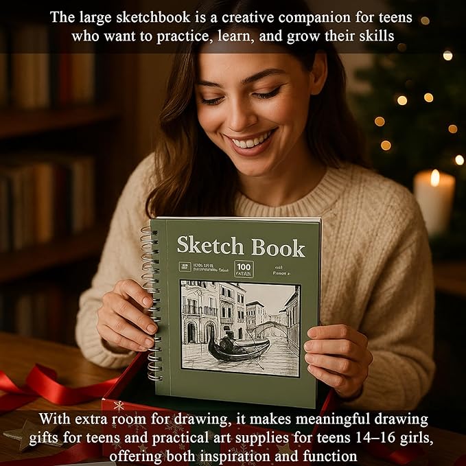 sufly 11x14 sketchbook, 100 sheets hardcover sketch book, 68lb/100gsm artist paper, drawing books for teens & art gifts.