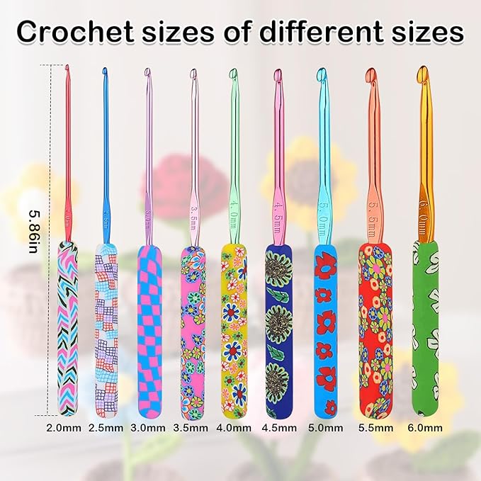 Crochet Hooks,9 Size Colorful Metal Crochet Hooks (2.0mm-6mm) Set with Stitch Markers for Beginners,Knitting Needles with Ergonomic Handles for Comfortable Crocheting