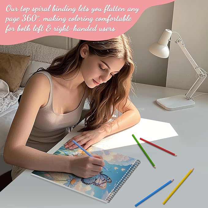 Adult Coloring Book for Women Relaxation Spiral Bound Thick Paper Page One Sided Design Gifts Arts and Crafts for Women to Relax, Anxiety and Depression 30 Colorful Coloring Pages of Dream Butterfly