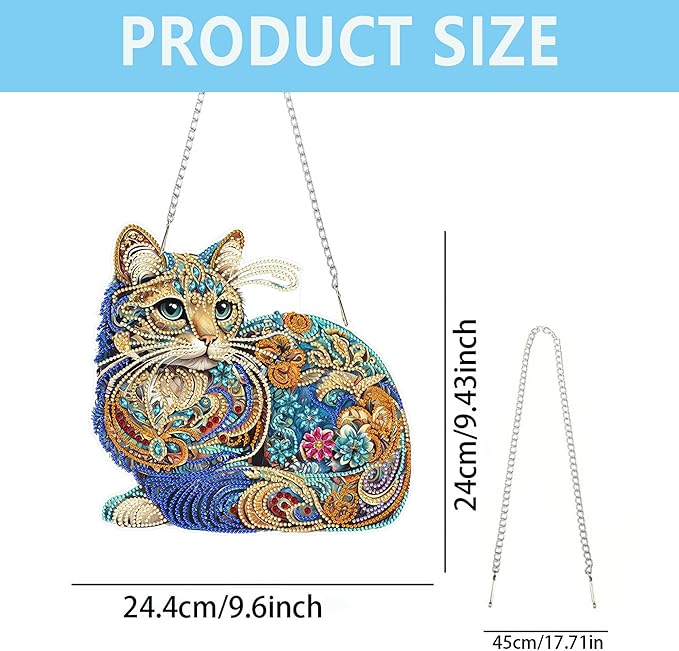 Nivvey DIY Hanging Diamond Art Pendant Painting Kit Cat, Acrylic Diamond Art Board Ornament for Adults,9.4x9.6inch