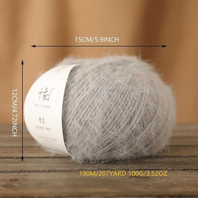 Snowbaby Wool Acrylic Blend Long Pile Yarn,(Worsted) Warm and Luxurious Fuzzy Yarn for Knitting and Crocheting DIY Hats Scarves Sweaters, 2 * 3.52oz/100g 207yds(05-Light Gray)