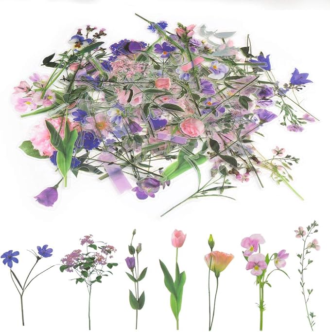 80 Pieces Natural Flower Stickers for Scrapbooking, Self-Adhesive Scrapbooking Stickers Supplies Journal for Adult Card Making Letters DIY (Style A)