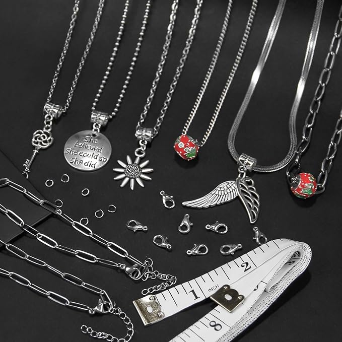Necklace Chain for Jewelry Making, 42.6 Feet 6 Roll Stainless Steel Silver Jewelry Link Chains for DIY Necklace Bracelets Keychain Craft Jewelry Making Supplies with Jump Rings Lobster Clasp Connector