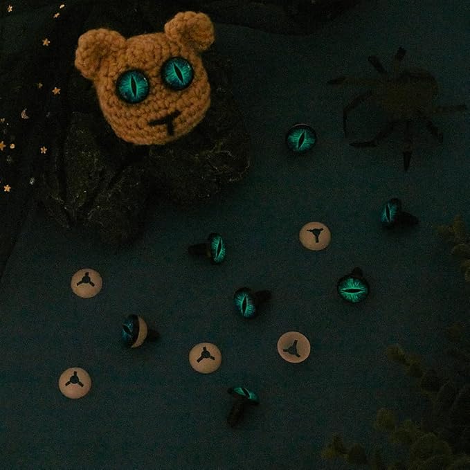 PH PandaHall 24 Sets Glow in The Dark Safety Eyes, 18mm Luminous Plastic Safety Craft Eye Dragon Eye Crochet Eyes Blue Eye Cabochons Safety Eye with Washers for Crochet Stuffed Animal Teddy Bear Decor