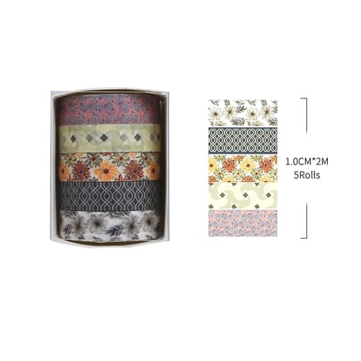 Fantasy Washi Tape Set - 5 Rolls Texture Arts Adhesive Tapes Basic Patterns Decorative Masking Tape Sets for Craft, Kids, Scrapbook, DIY, Gift Wrapping (9-Vintage Garden)