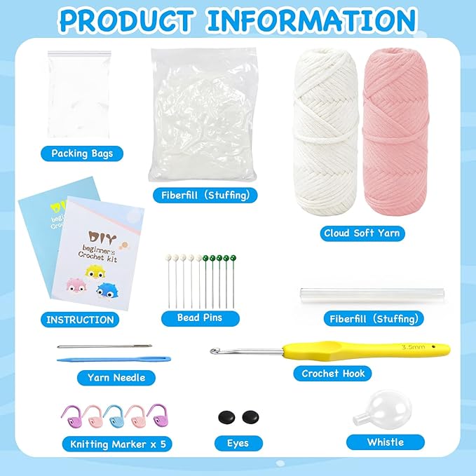 Cokiddle Crochet Kit for Beginners, Cute Pufferfish Shape with Step-by-Step Video Tutorials, Soft Yarn, Hooks & Full Supplies, Exclusive Crochet Kit for Beginners, DIY Craft, Great Teen Gifts (Blue)