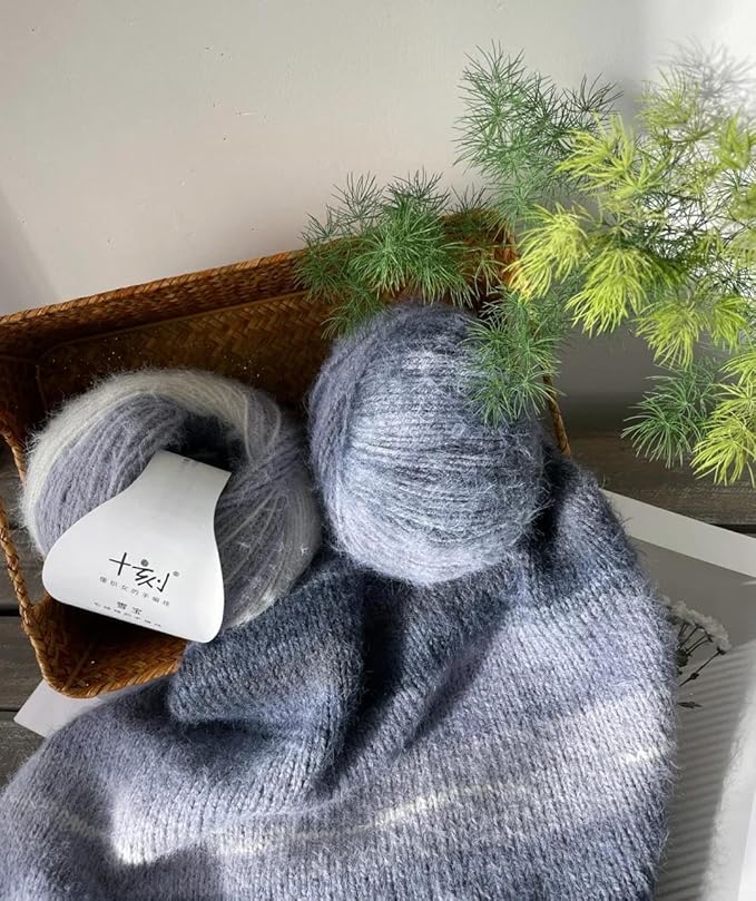 Snowbaby Wool Acrylic Blend Long Pile Yarn,(Worsted) Luxurious Fuzzy Multicolor Gradient Yarn for Knitting and Crocheting Hat Scarf Sweater, 2 * 3.52oz/100g 207yds(57-Black White Gray)