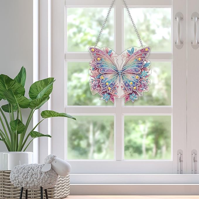 Scettar 2 Pcs Dimond Art Paintings Butterfly, Diamond Art Kits for Adults, DIY Crystal Gem Craft Painting Kit, Special Shape Diamond Art Suncatcher Hanging Ornament for Home and Garden Decor