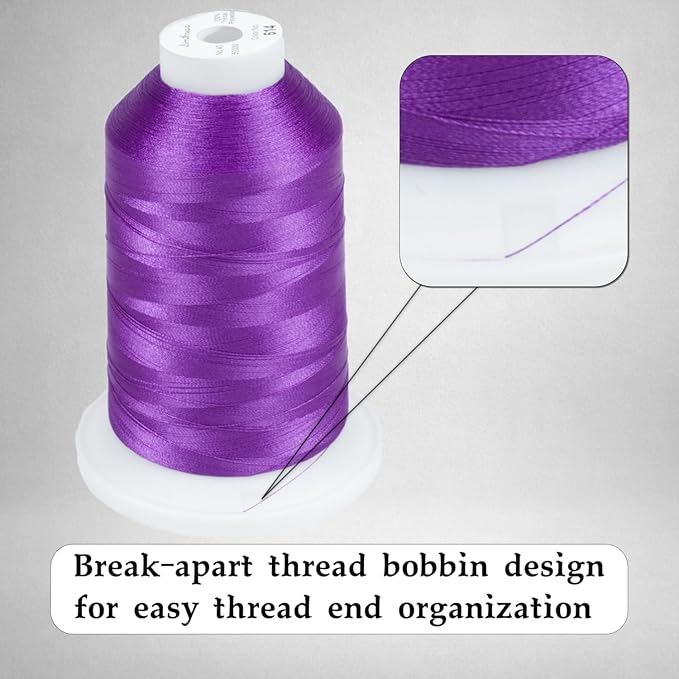 Simthread Trilobal Polyester Thread – 5000M (5500yds) No.40 – Super Sheen, Tangle-Free – Built-in Thread Lock Spool – Compatible with Brother, Singer, Janome & More, Purple-614