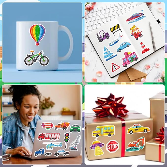 Labeol Diamond Art Kits for Kids Boys and Girls Ages 6-8-10-12 Easy to DIY Creative Diamond Art Sticker Craft by Numbers Kits for Kids and Adult Beginners (Transportation)