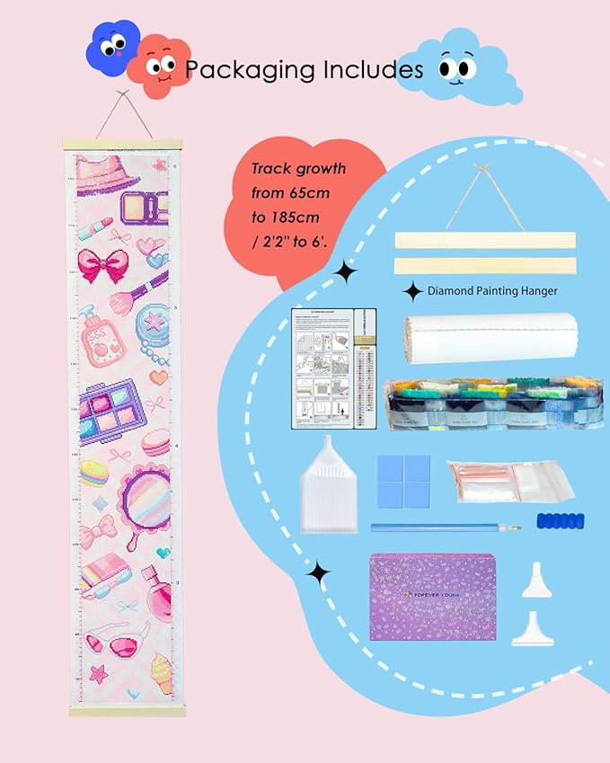 forever young DIY Growth Chart for Wall Diamond Art Kits for Kids Diamond Painting Kits for Adults, Square Drill Diamond Painting Kit, Gem Art Kit Diamond Dots, Make Up Height Chart 47.2 x 3.9 Inch