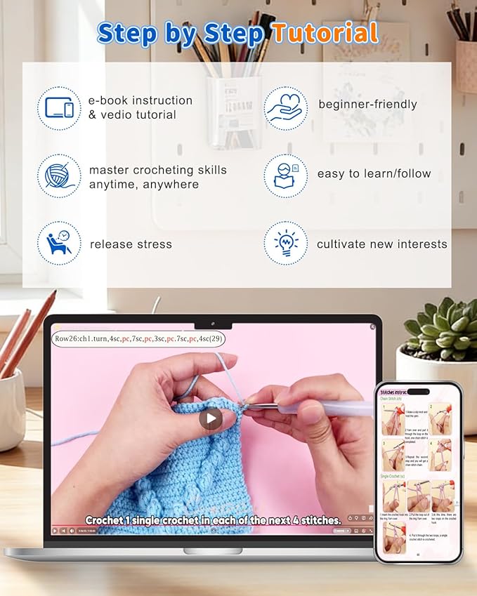 Coopay Crochet Blanket Kit for Beginners - 3D Love Granny Square Crochet Kit with Step-by-Step Video & Enough Yarns, Easy Bobble Blanket Crochet Kits for Adults, Ideal Gift for Craft Lovers (Blue)