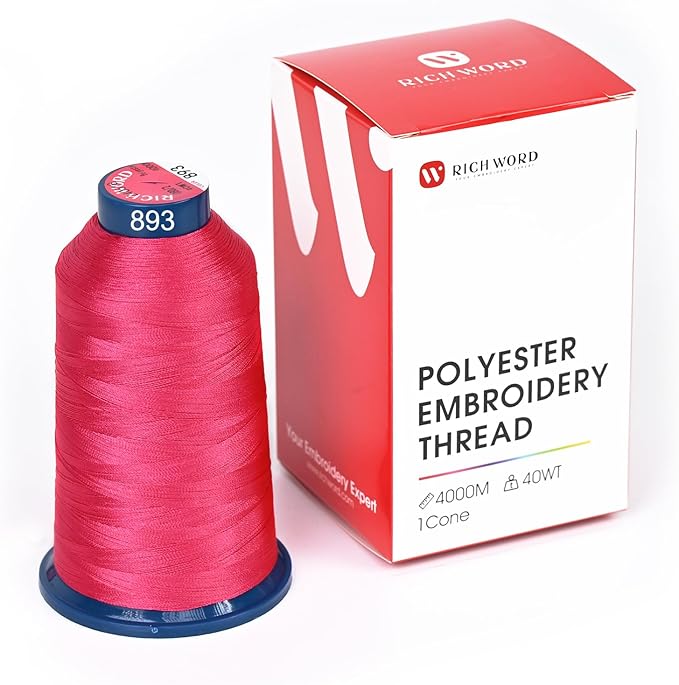 Poolin Embroidery Machine Thread Richword Selected Red 4000M 40WT Polyester Embroidery Thread – Smooth, Strong Single Spool for Home & Commercial Machines 0893