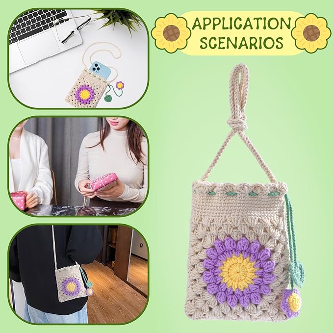 Pnytty Crochet Kit for Beginners Phone Bag Beginners Crochet Kit, Crochet Craft Starters Kits for Adults with Easy Step-by-Step Video Tutorials