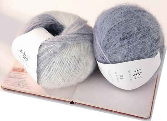 Snowbaby Wool Acrylic Blend Long Pile Yarn,(Worsted) Luxurious Fuzzy Multicolor Gradient Yarn for Knitting and Crocheting Hat Scarf Sweater, 2 * 3.52oz/100g 207yds(57-Black White Gray)