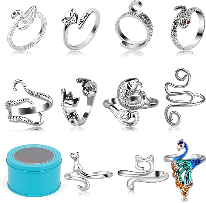 11 Pcs Crochet Ring, Adjustable Knitting Tension Rings, Finger Loop Yarn Rings Crochet Ring for Finger, Cat Guide Knitting Thimble, Faster Knitting Accessories for Mother Grandma