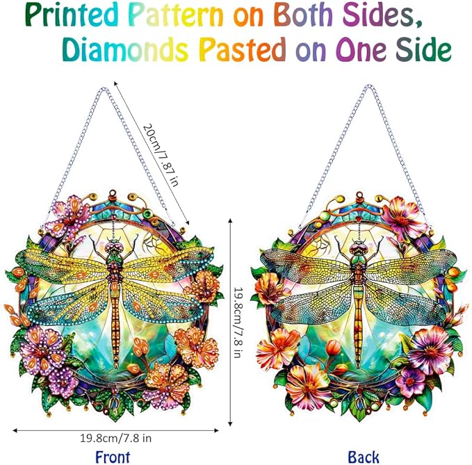 Koikify Diamond Painting Kits Hanging Pendant, Dragonfly Special Shaped Crystal Diamond Art Double-Sided Printed Window Ornament, DIY Wall Art Hanging Sign for Crafts and Home Decor