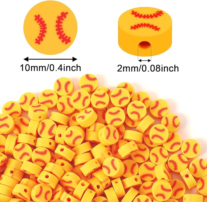 Augshy 300Pcs Softball Clay Beads for Jewelry Making, Softball Polymer Clay Beads Baseball Loose Spacer Bead for Bracelets Necklaces Earrings and Crafts Supplies
