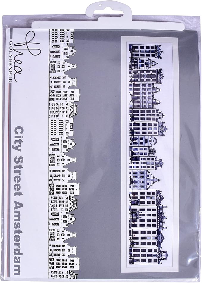 Thea Gouverneur - Counted Cross Stitch Kit - City Street Amsterdam - Linen - 32 Count - Embroidery Kit for Adults - DMC Embroidery Threads and Other Cross Stitch Supplies Included - 873