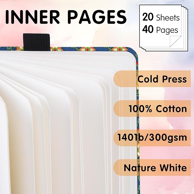 Watercolor Art Sketchbook,5 x 5 inches Portable Hardcover Journal Sketchbook,30 Sheets 140lb/300gsm Acid-Free Drawing Paper,Travel Mixed Media Notebook for Beginners Artists,Dunhuang Texture