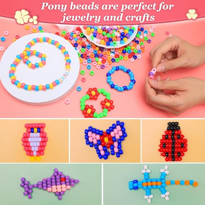 eppingwin 1200pcs pony beads for bracelets, classic colors kandi beads for hair braids, easy storage pony bead for jewelry making