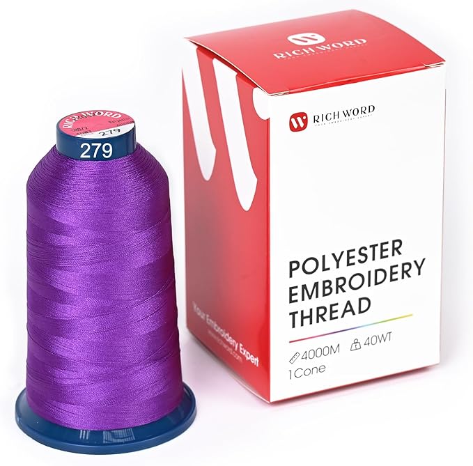 Poolin Embroidery Machine Thread Richword Selected Purple 4000M 40WT Polyester Embroidery Thread – Smooth, Strong Single Spool for Home & Commercial Machines 0279
