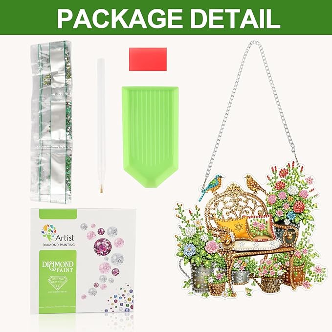 CEOVR Garden Birds Hanging Diamond Art for Adults, Spring Birds Flower Diamond Painting Pendant DIY Gem Art Wall Hanging Ornament, Acrylic Home Decor with Chain, Box Kit 7.75×7inch