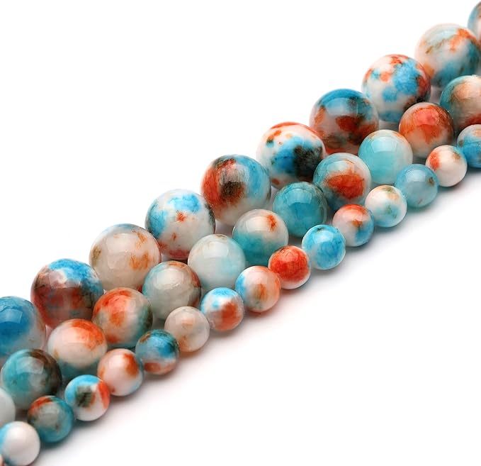 youngbling natural gemstone beads for jewelry making,10mm blue-orange jade polished round smooth stone,genuine real stone beads for bracelet necklace 15 inch(blue-orange jade,10mm)