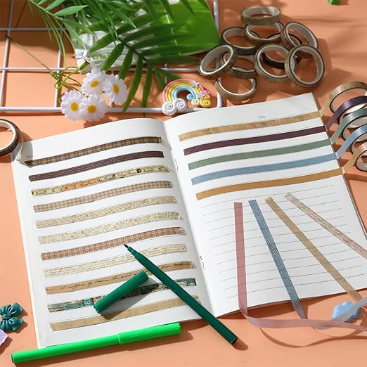 Washi Tape Set 20 Rolls Cute Vintage Washi Tape Decorative Tapes Adhesive Craft Washy Pattern Tapes for Scrapbooking Arts DIY Crafts Journal Planners Gift Wrapping Junk Journal Supplies, Vintage