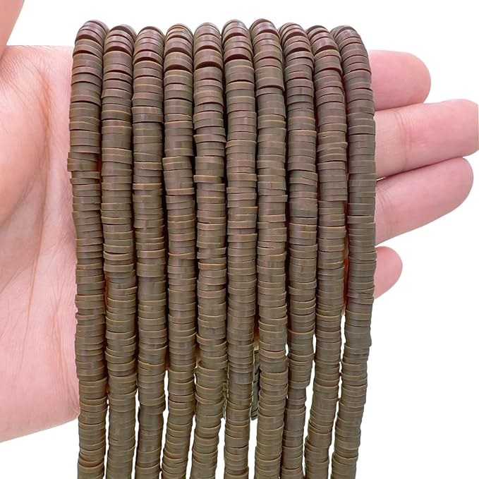 10 Strands Clay Bead, Heishi Beads for Bracelet Stack, Earth Tone Clay Beads for Adults, Flat Beads Kit for Friendship Bracelets, Neutral Beads Bracelet Making Kit(Brown)
