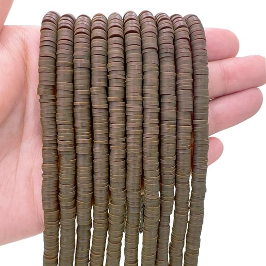 10 Strands Clay Bead, Heishi Beads for Bracelet Stack, Earth Tone Clay Beads for Adults, Flat Beads Kit for Friendship Bracelets, Neutral Beads Bracelet Making Kit(Brown)