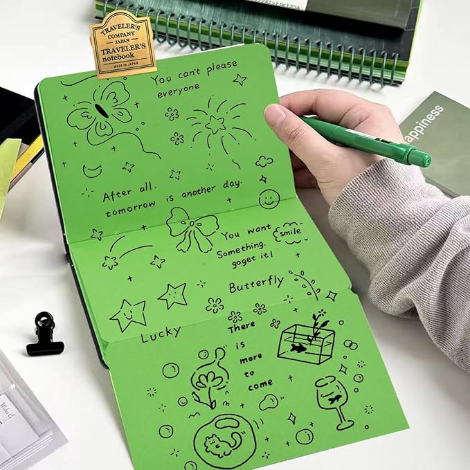 Small Premium Green Art Sketchbook,5.7 x 3.54 inches Mixed Media Notebook,34 Sheets 120 GSM Acid-Free Folding Drawing Papers, Hardcover Pocket Journal Sketchbook for All Artists