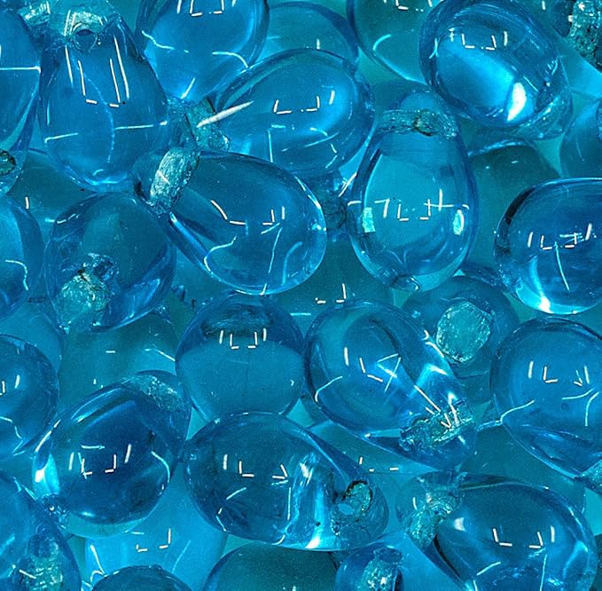 Czech 50-Piece Glass Beads, 6x9mm, Teardrop Aqua Blue Transparent