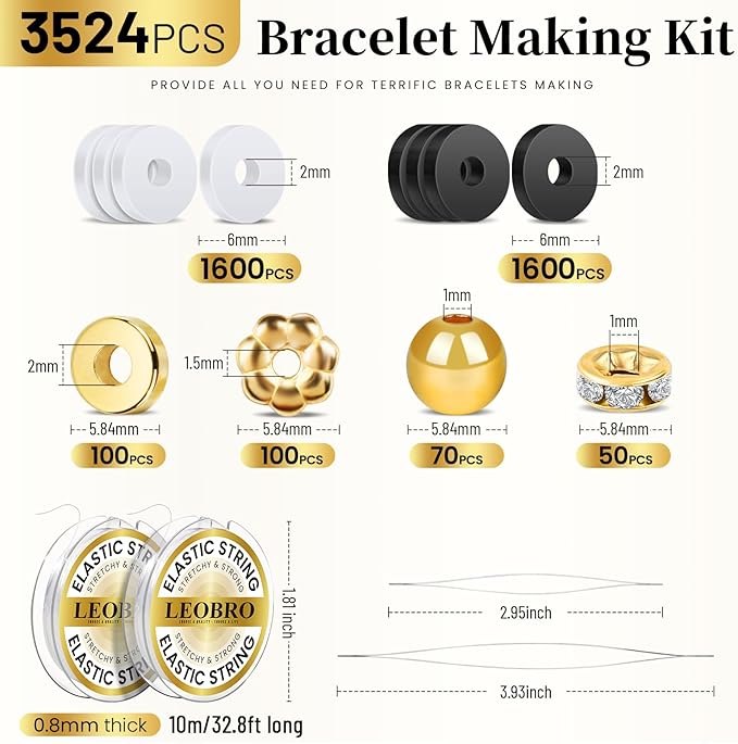 leobro clay beads bracelet making kit, 3524pcs white & black & gold beads for bracelets, adults jewelry making