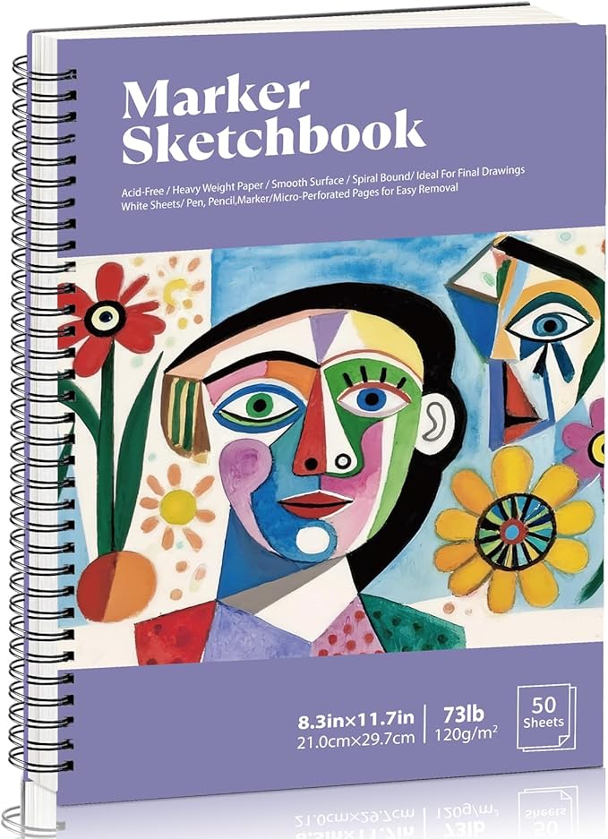 A4 Marker Paper Pad 50 Sheets, 8.3×11.7 Inch Bleedproof Art Sketch Pad, 73lb/120gsm Drawing Paper Spiral Sketch Book, Alcohol Marker Paper Painting Coloring Paper for Beginners, Artists, Easter Gift