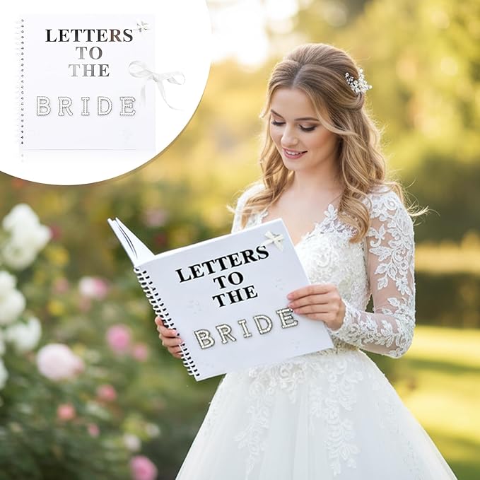 12 x 12 Inch Letters to The Bride Scrapbook Wedding Scrap Book Letters To The Bride Book Bridal DIY Blank Paper Scrapbook Photo Album with Pearl Stickers, Metallic Letters, Bows(White)