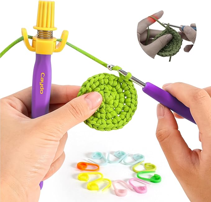 Crochet Tension Tool for Beginners, Ergonomic Yarn Guide Holder, Tension Control Crochet Helper, Comfort Handle for Left & Right Hander, Portable Crochet Accessories Gift for Crocheters & Knitters