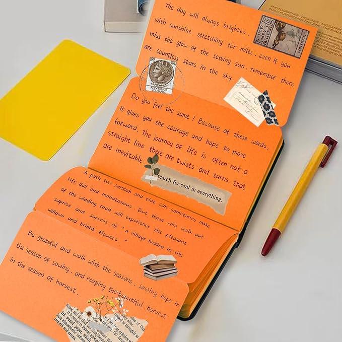 Small Premium Orange Art Sketchbook,5.7 x 3.54 inches Mixed Media Notebook,34 Sheets 120 GSM Acid-Free Folding Drawing Papers, Hardcover Pocket Journal Sketchbook for All Artists