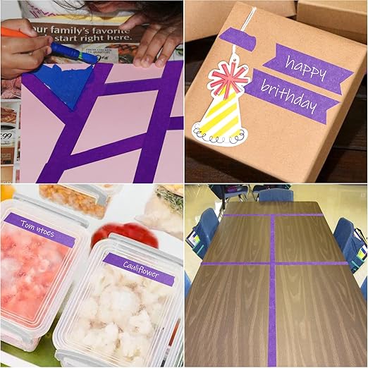 Purple Painters Tape,2 inch x 60 Yards x 3 Rolls (180 Yards Total) - Medium Adhesive Masking Tape for Painting,Labeling,DIY Crafting,Decoration and School Projects