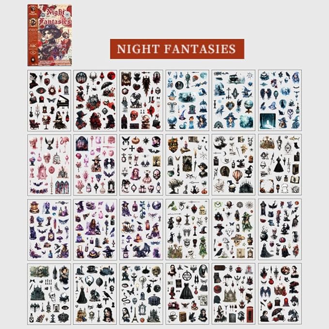 410pcs Gothic Washi Journal Stickers for Journaling, 24 Sheets Precut Large Halloween Sticker Book for Junk Journal Supplies, Scrapbooking, Collage, Bullet Journals, Planners, Art Crafts