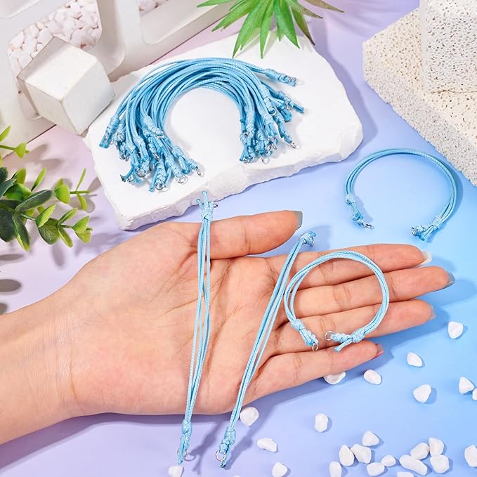KISSITTY 20pcs Adjustable Bracelet Cords for Connector Charms Waxed Polyester Thread Cord Sky Blue Color Half Finished Bracelet for Friendship Bracelets Jewelry Making