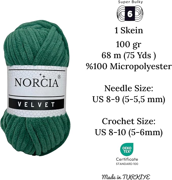 Soft Velvet Yarn Chenille Yarn for Crocheting Super Bulky 100g (74.3 yds) Baby Blanket Yarn for Knitting Amigurumi Yarn for Crochet Weaving Craft (Hunter Green, 1 Skein)