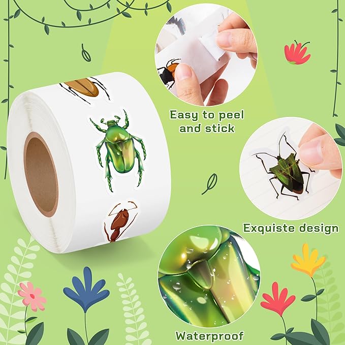 beyumi spring insect animals stickers - 1000pcs insect animals stickers in 2 rolls for kids springtime bug butterfly adhesive decals party favor supplies classroom scrapbooking calendar bottle decor